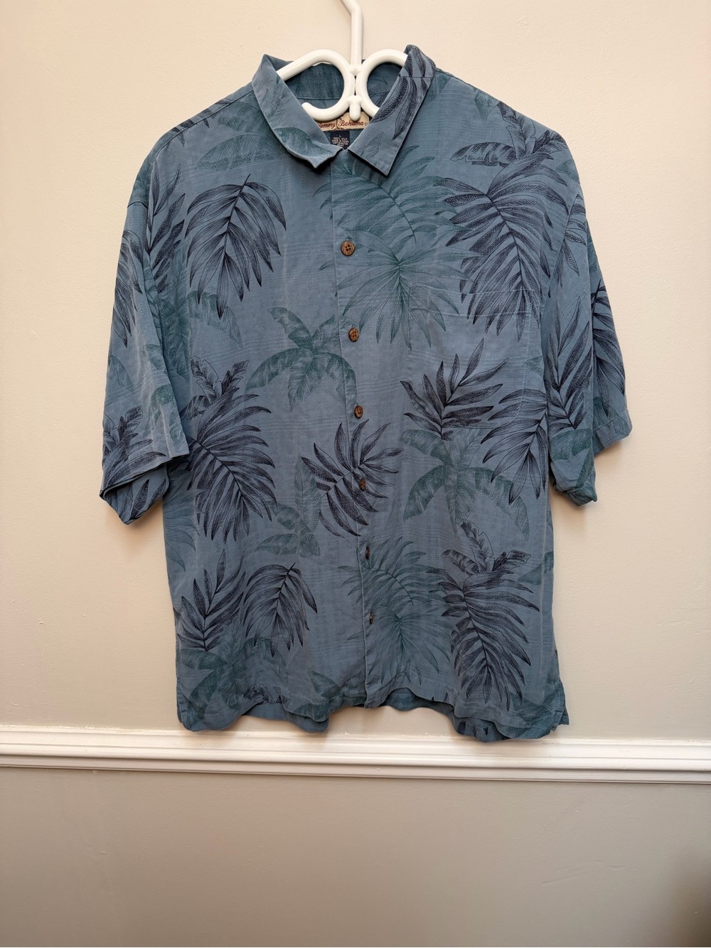 Tommy Bahama Mens Large 100% Silk Blue Palm Leaf Print Camp Shirt RN 86549 - Picture 3 of 10